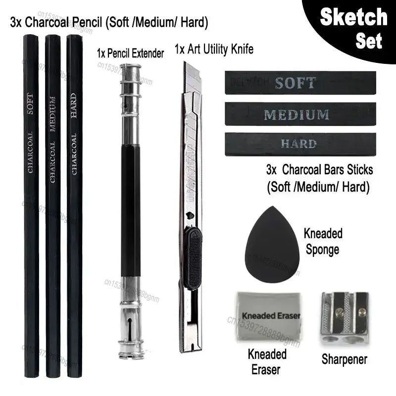 11 Pcs Art Set Sketch Charcoal Graphite Pencil