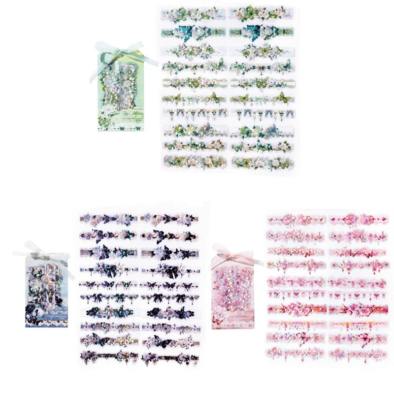 Mr Paper 2Style 60Pcs/bag Ice Crystals PET Long Strip Scrapbook Sticker