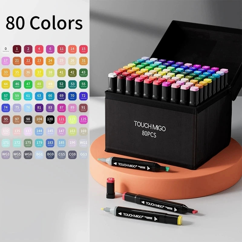 Alcohol Markers Set, 24/36/48/60/80 Color, Dual Tip Chisel & Fine