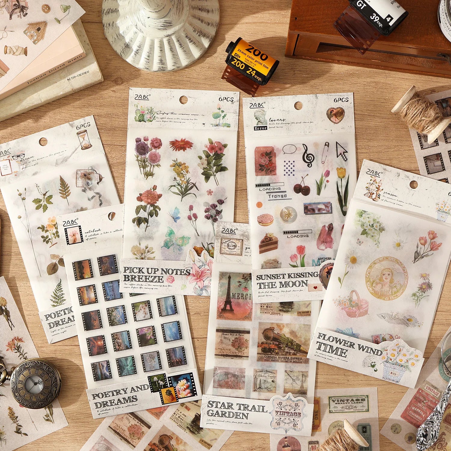 6-Piece Retro Flat Stickers