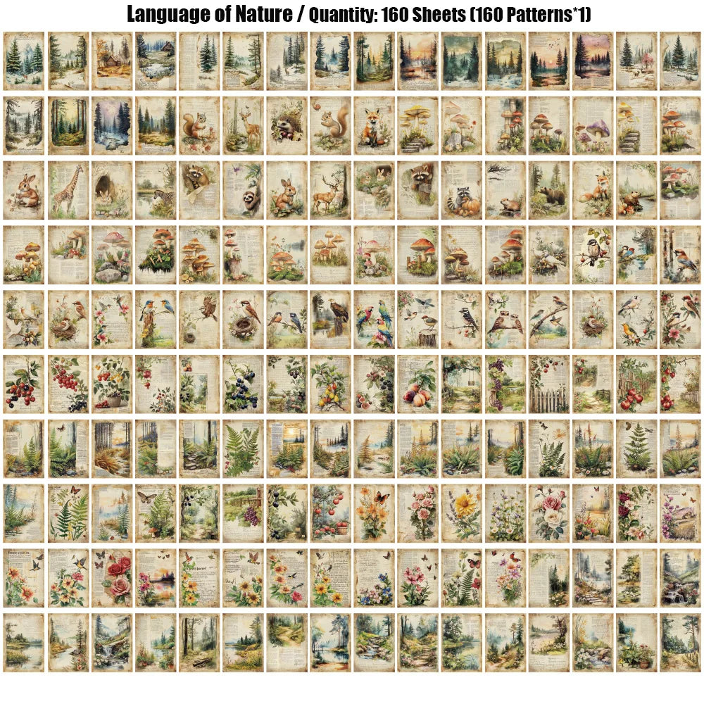 160 Sheets Vintage Natural Scenery Scrapbook Paper