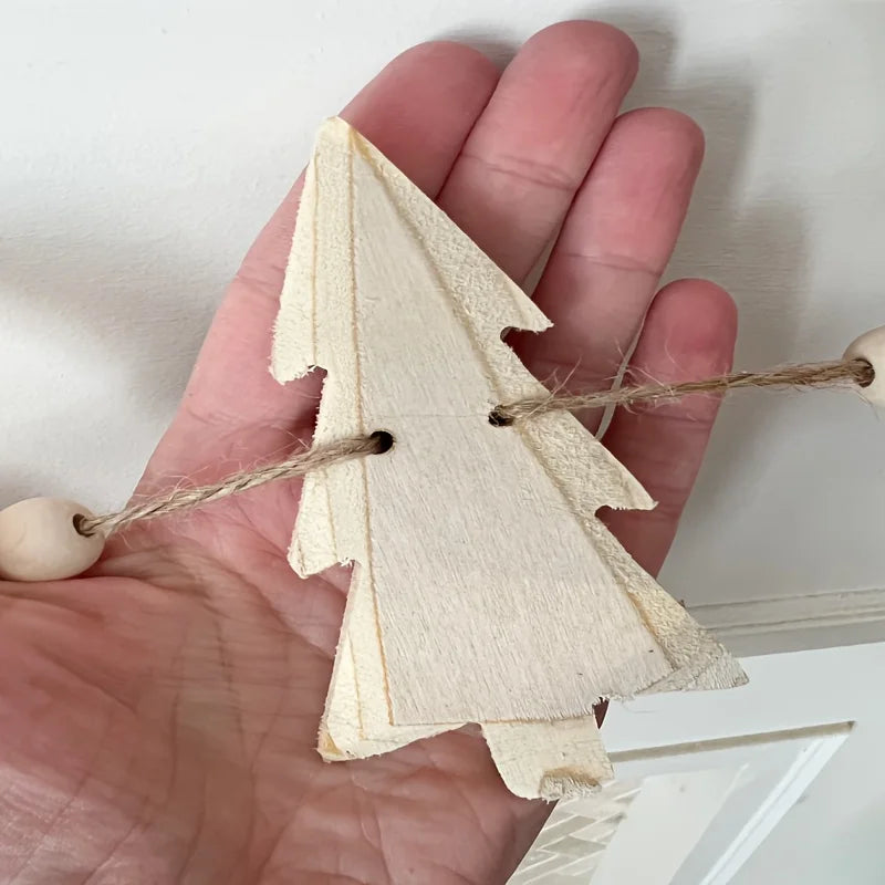 Christmas Wooden Wreath with 12 Trees and Beads