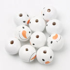 10pcs Christmas Snowman Pattern Round Balls Wood Spacer Beads