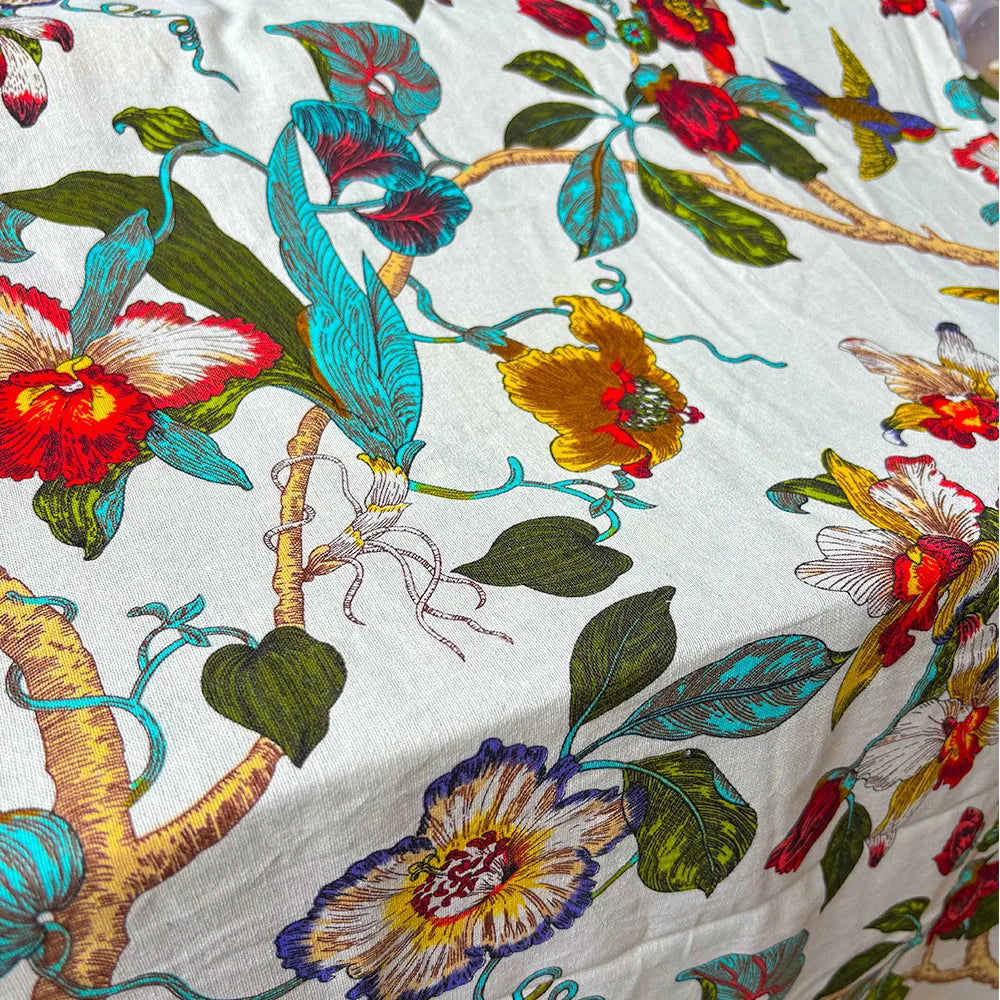 Classic Floral and Bird Linen Cotton Printed Fabric