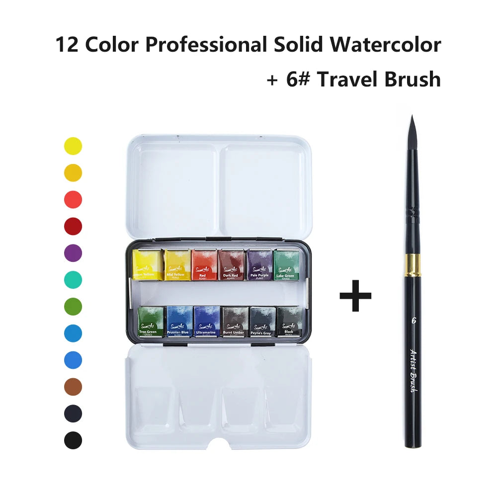 SeamiArt 12Color Artist Grade Professional Watercolors Paint Set