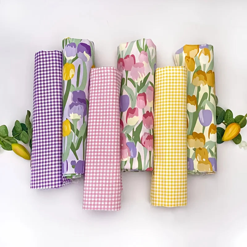 6 pcs Multi-Color Cotton Tulip Check Fabric