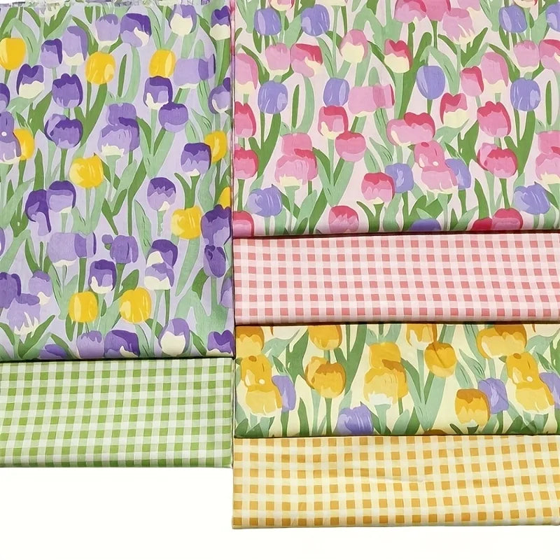 6 pcs Multi-Color Cotton Tulip Check Fabric