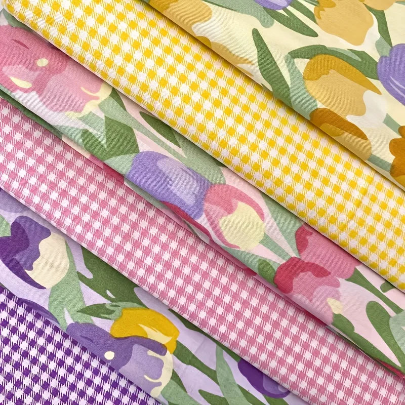 6 pcs Multi-Color Cotton Tulip Check Fabric