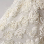 Beige Color Velvet 3D Rose Embossed Embroidered Fabric