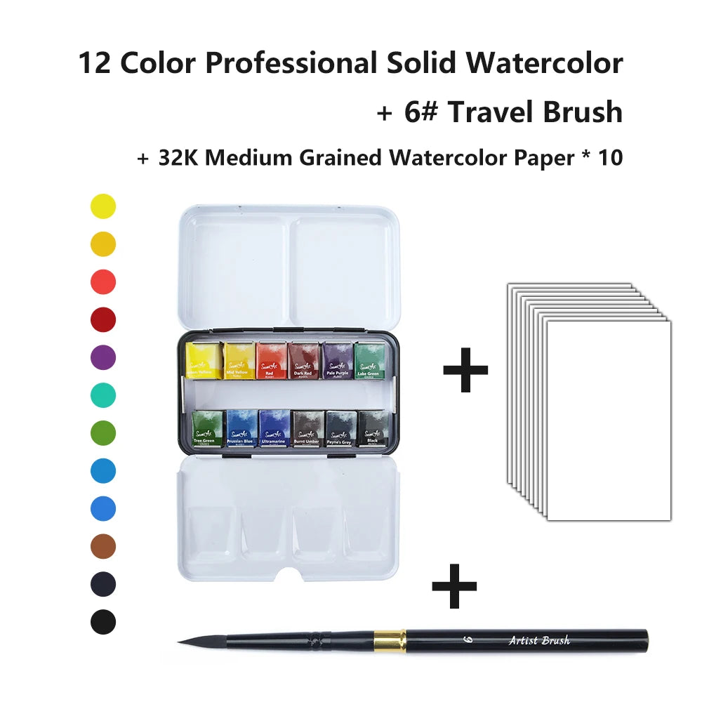 SeamiArt 12Color Artist Grade Professional Watercolors Paint Set