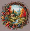 Flowers Autumn Wreath 18CT 16CT 14CT Unprinted Top Quality Cross Stitch Kits