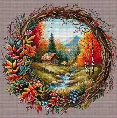 Flowers Autumn Wreath 18CT 16CT 14CT Unprinted Top Quality Cross Stitch Kits