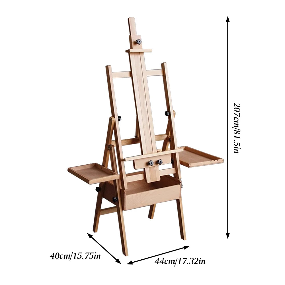 Beech Multifunctional Easel with Drawer Tray Foldable Flat Easel