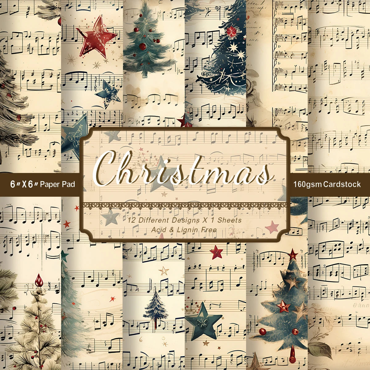 12pcs Vintage Christmas Scrapbook Paper