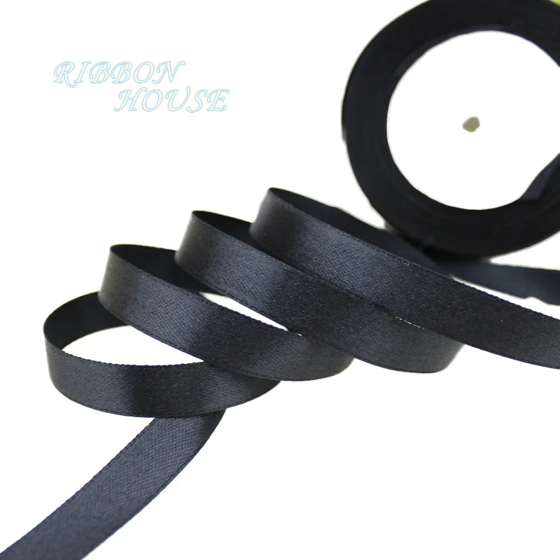 (25 yards/roll) Black Single Face Satin Ribbon