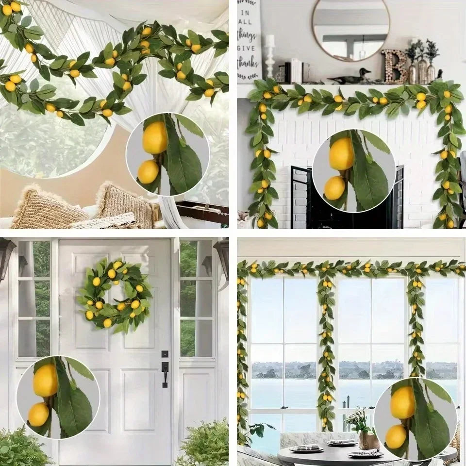 Artificial lemon wreath with green plants