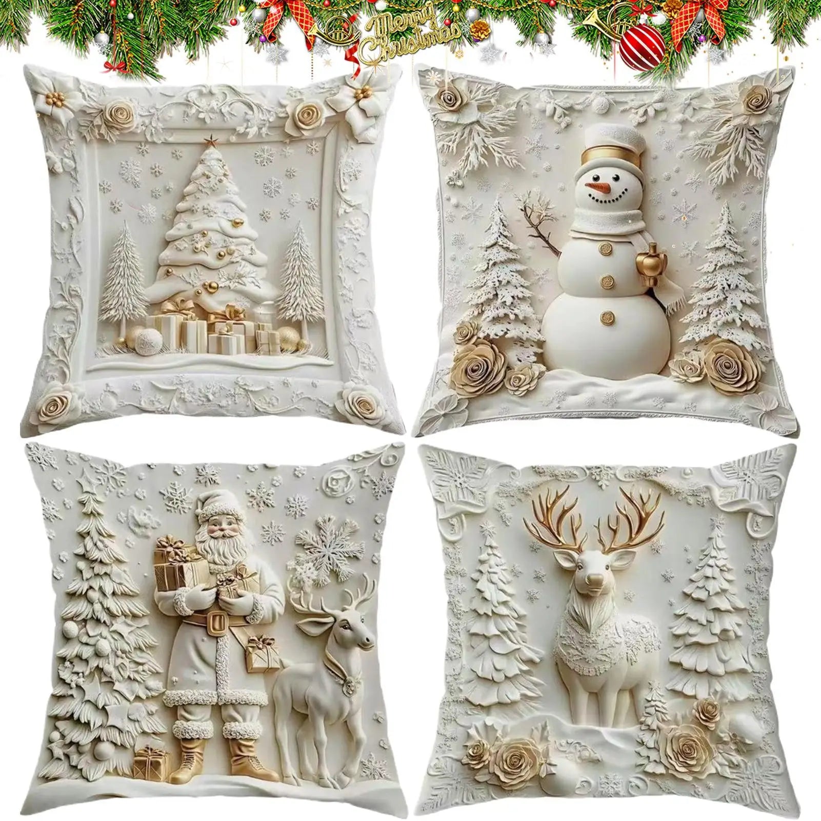 4 Pieces Christmas Pillow Covers 18x18 Inch
