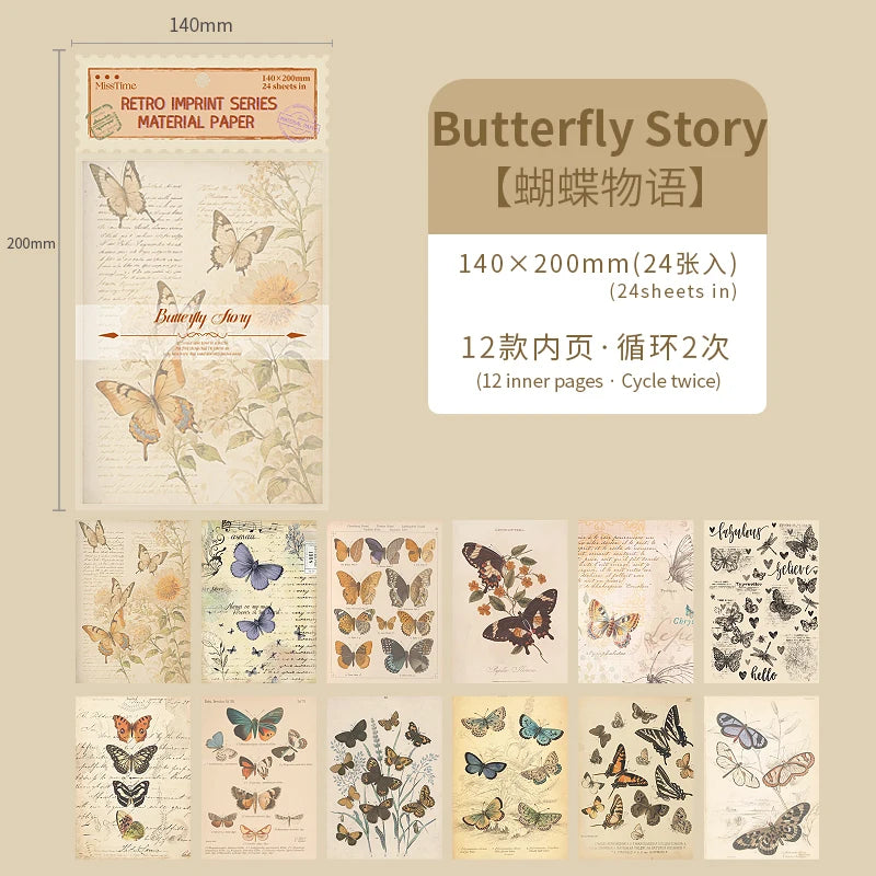 24 Sheets Retro Material Paper for Scrapbook