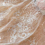 Sparkling Sequins Embroidered on Woven Thin Lace Fabric