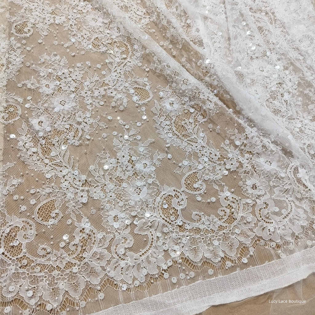 145CM Wide Beaded Lace Fabric