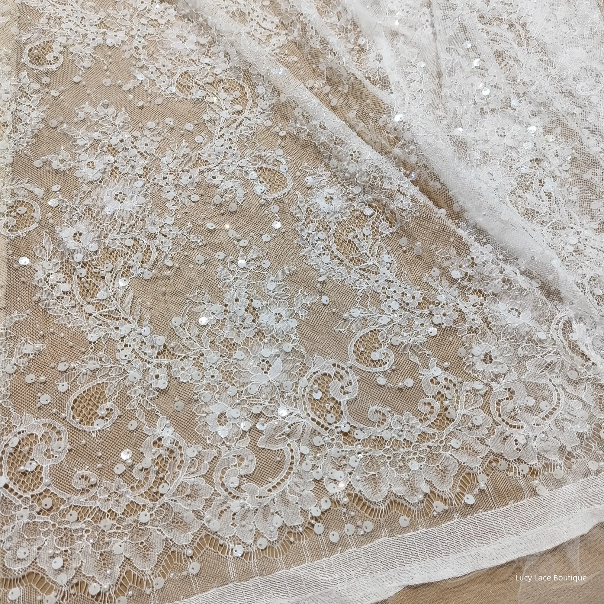 145CM Wide Beaded Lace Fabric