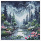 Rainy day Forest Lotus Pond Cross Stitch kit
