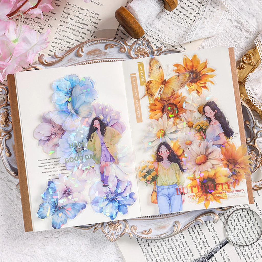 60 Pieces Plant Flower Pattern PET Stickers