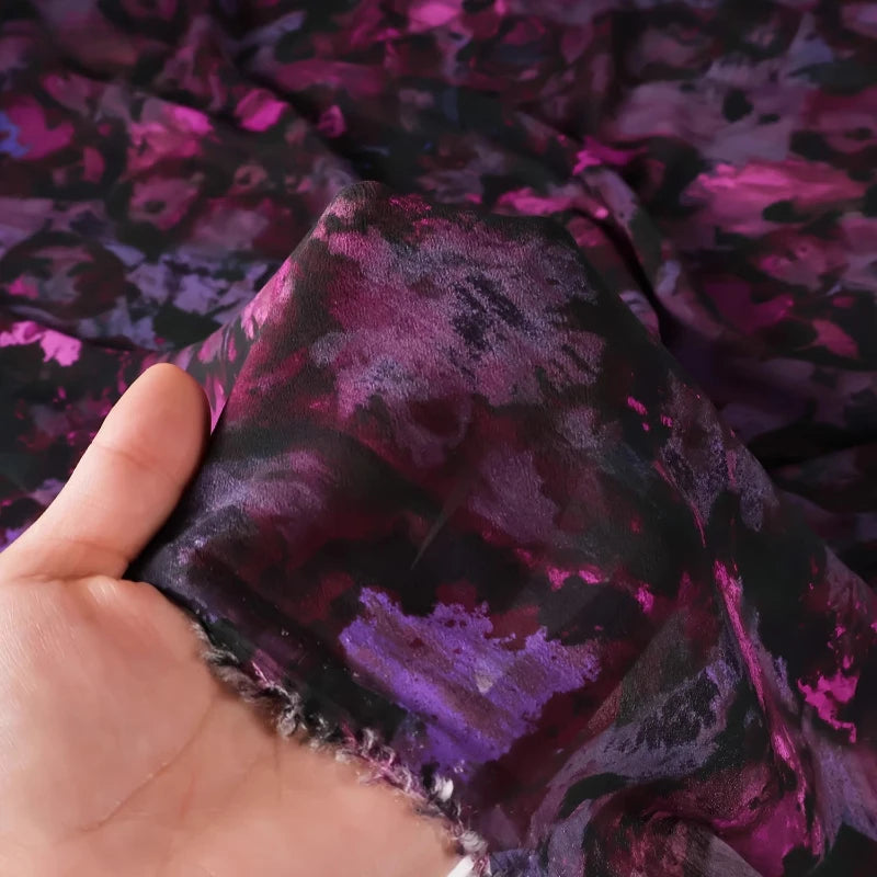 Black Purple Tie Dye Cotton Georgette Chiffon