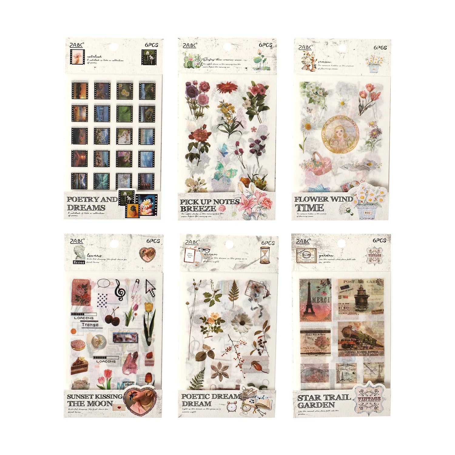 6-Piece Retro Flat Stickers