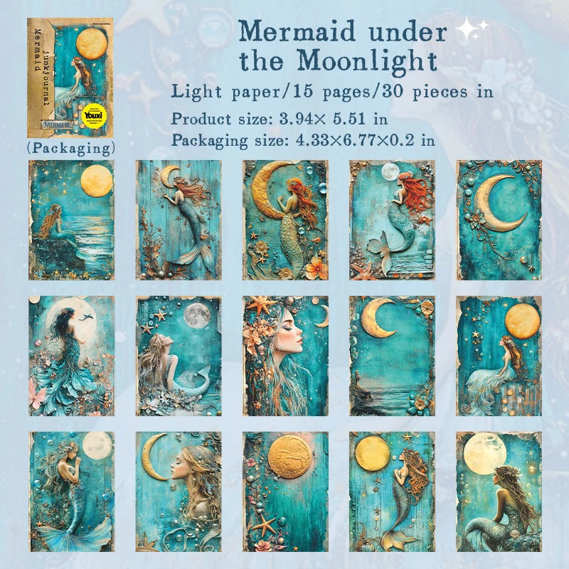 30Pcs Mermaid Series Scrapbooking Paper