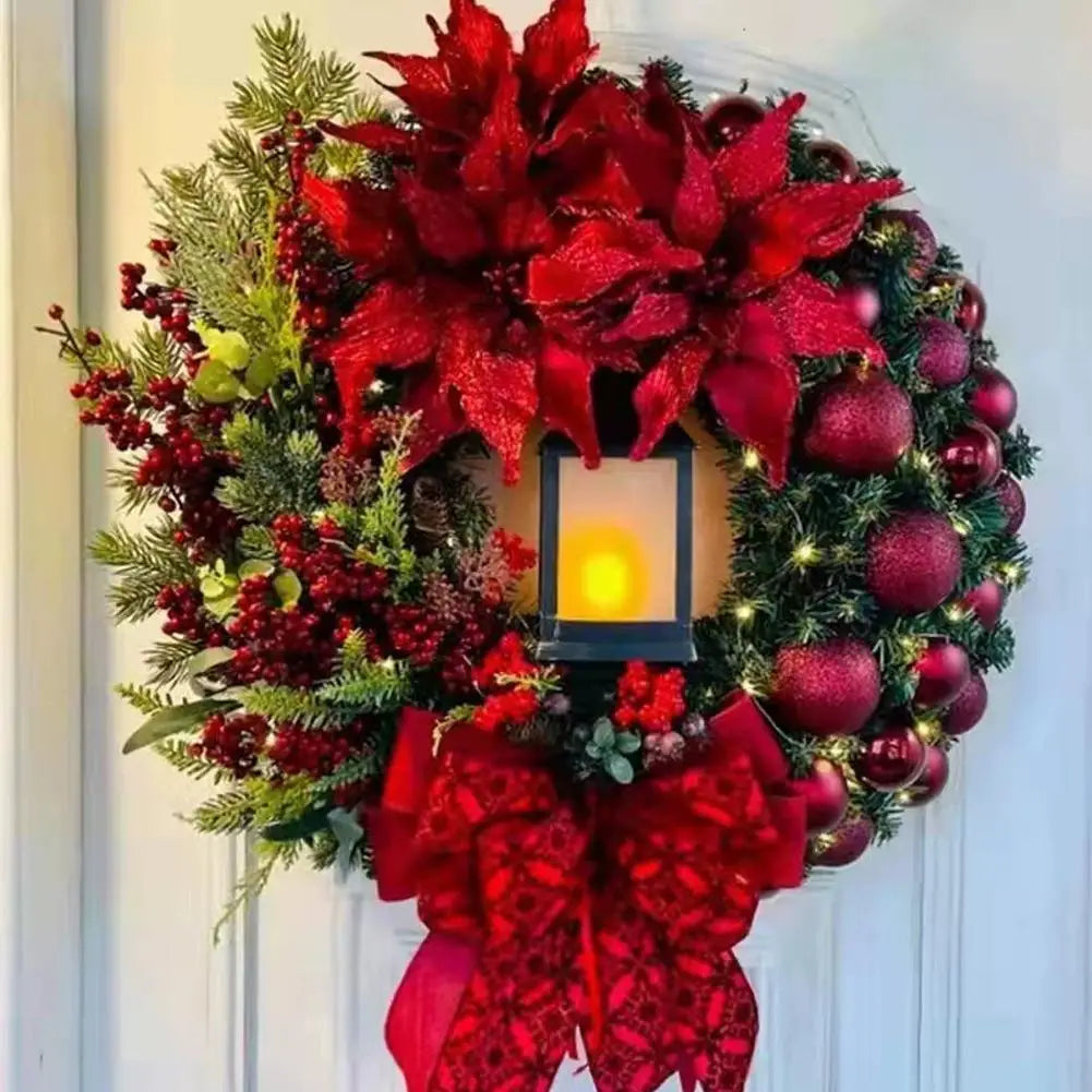 40cm Red Wreath With Lamp