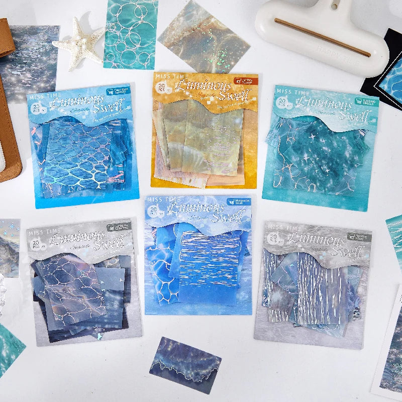 20pcs Flowing Light Wave Shadow Series Wave Theme PET Stickers