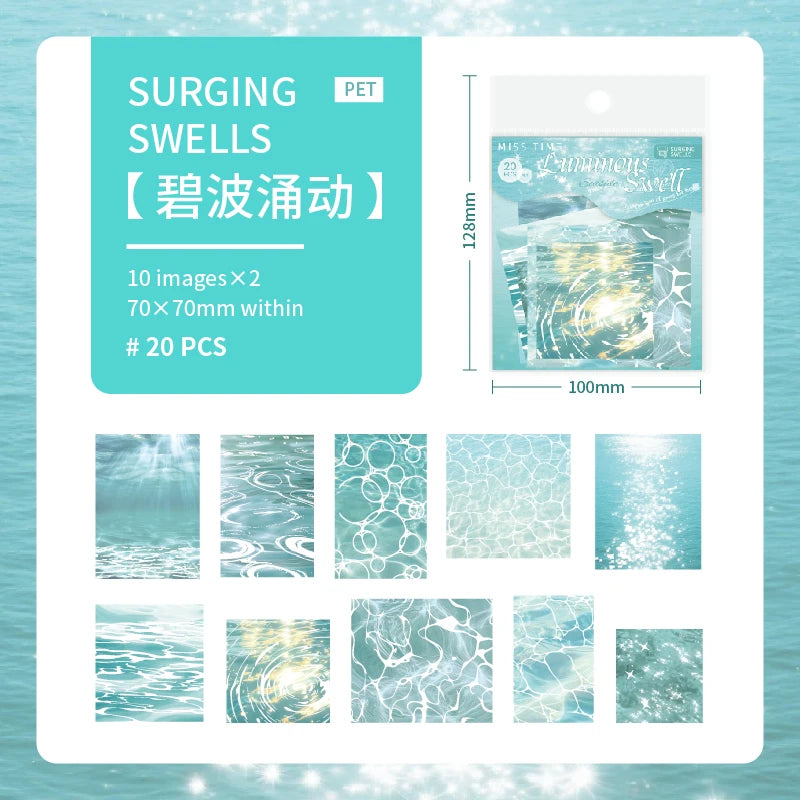 20pcs Flowing Light Wave Shadow Series Wave Theme PET Stickers