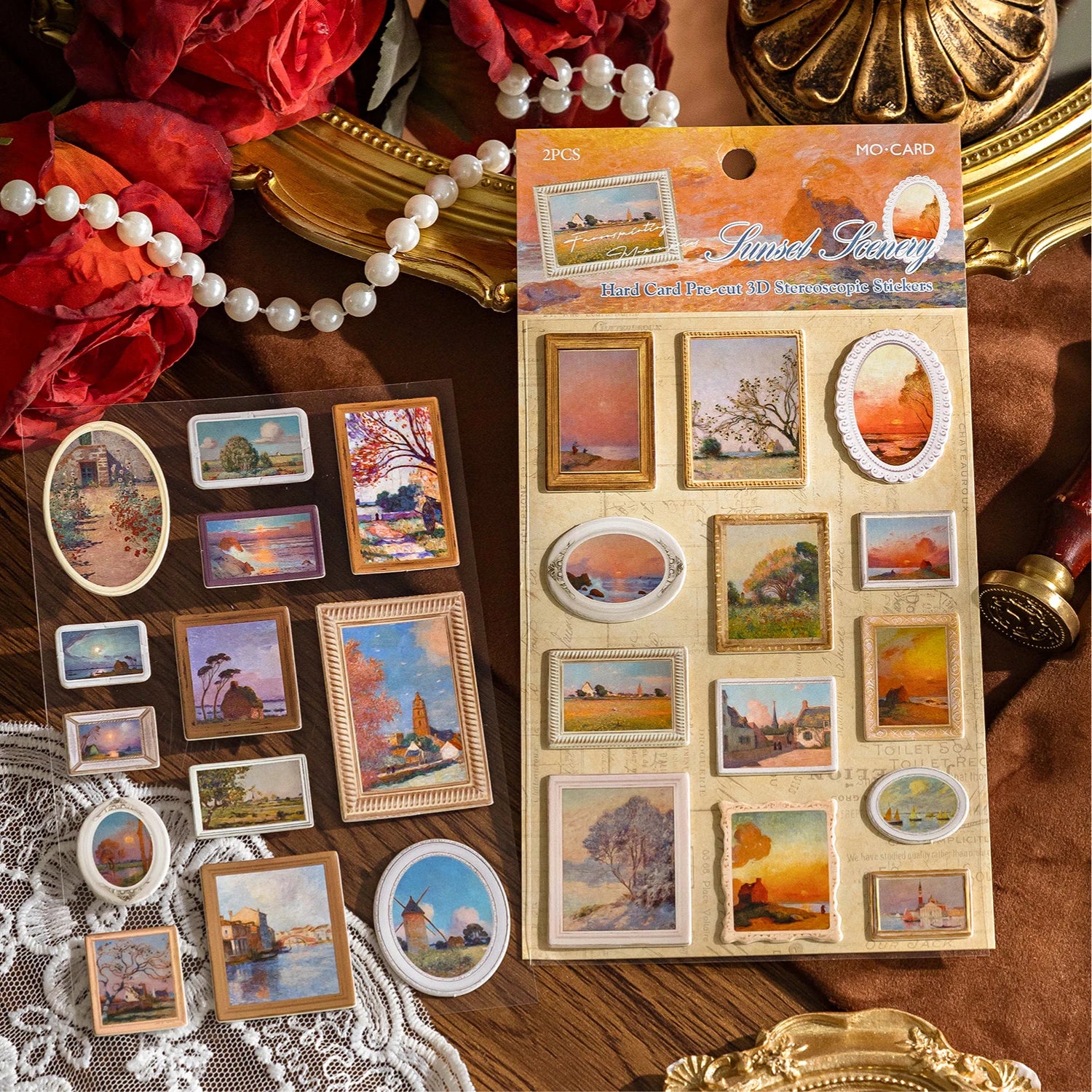 6 style 2pcs 3D retro European style art series precision Die-cutting stickers