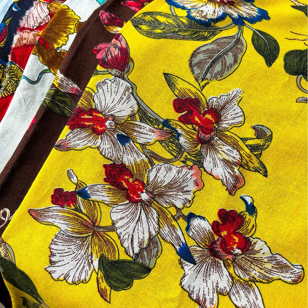 Classic Floral and Bird Linen Cotton Printed Fabric