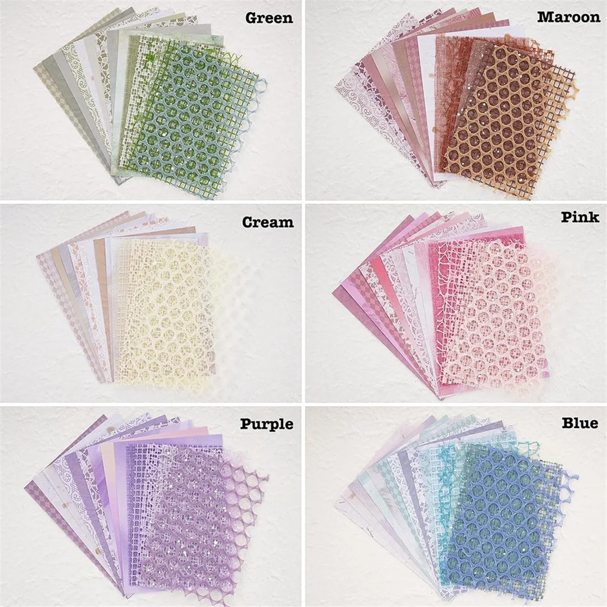 90 Sheets Scrapbook Paper and Decorative Mesh Fabric Assorted Set - 6 Pack Mixed