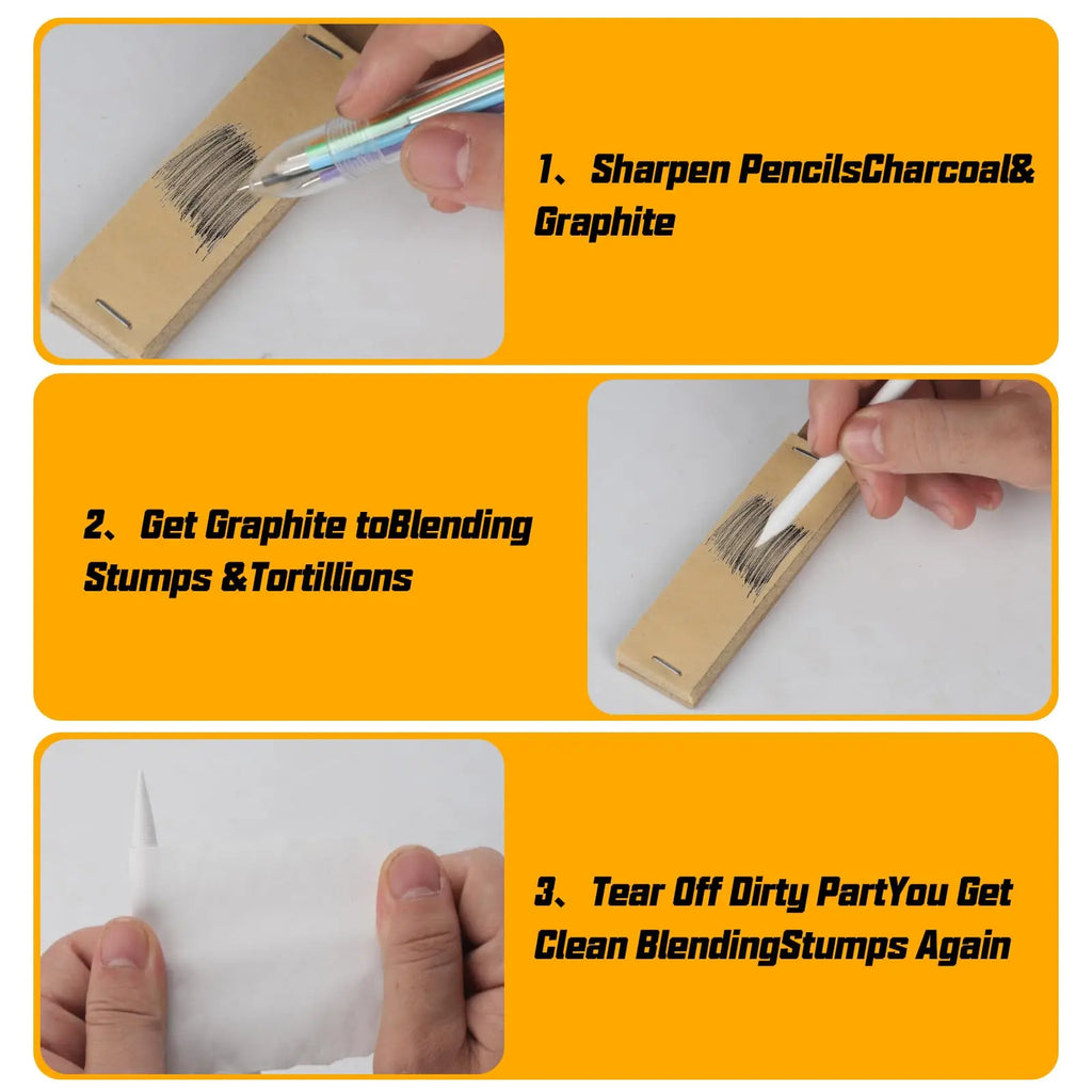 40pc Art Blending Set - 15 Stumps, Tortillions, Erasers & Wipers for Drawing