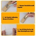 40pc Art Blending Set - 15 Stumps, Tortillions, Erasers & Wipers for Drawing