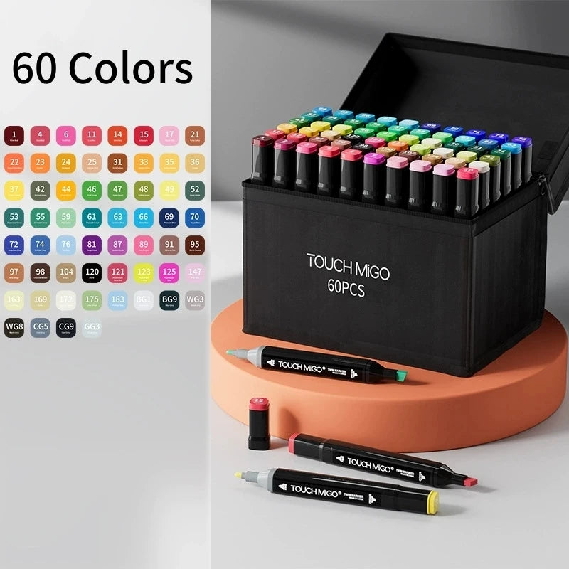 Alcohol Markers Set, 24/36/48/60/80 Color, Dual Tip Chisel & Fine