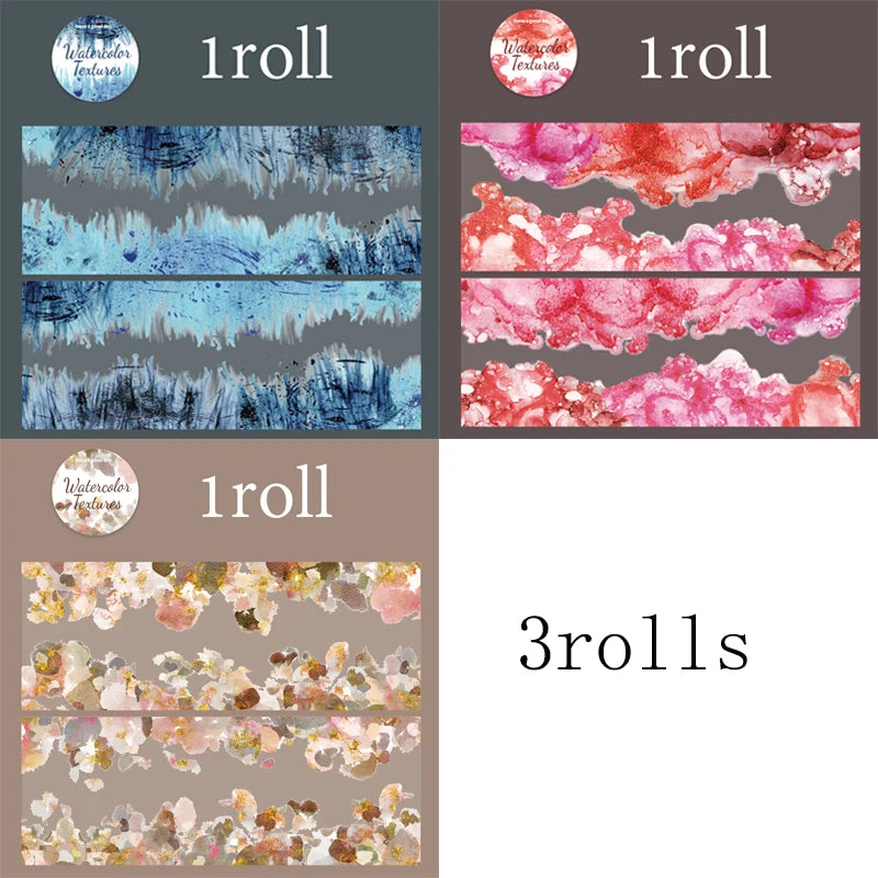 Mr Paper 3rolls Watercolour Patterns Series Seamless Aquascape Tape