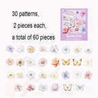 60 Pieces Plant Flower Pattern PET Stickers