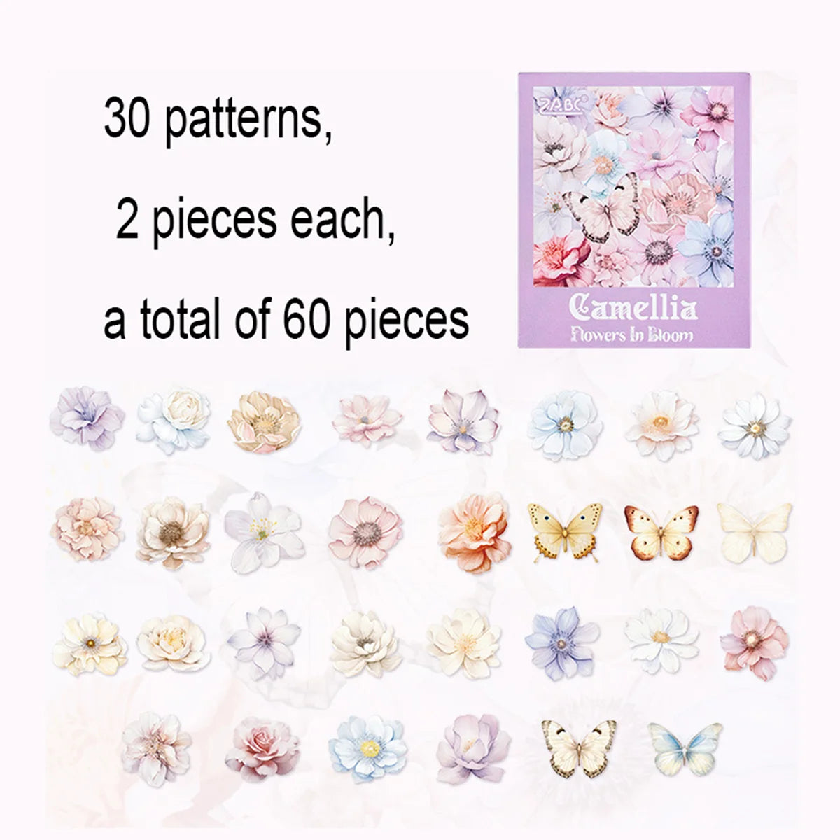 60 Pieces Plant Flower Pattern PET Stickers