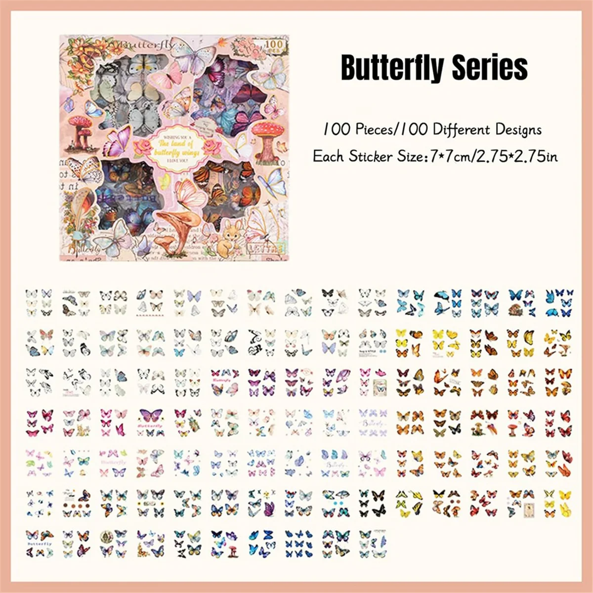 100 Sheets Vintage Butterfly Plant Flower Scrapbook Stickers