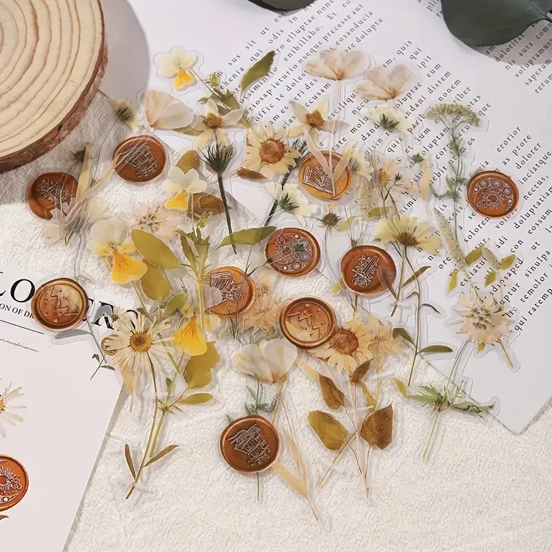 40 pcs Dried Flower Collection Record PET Stickers