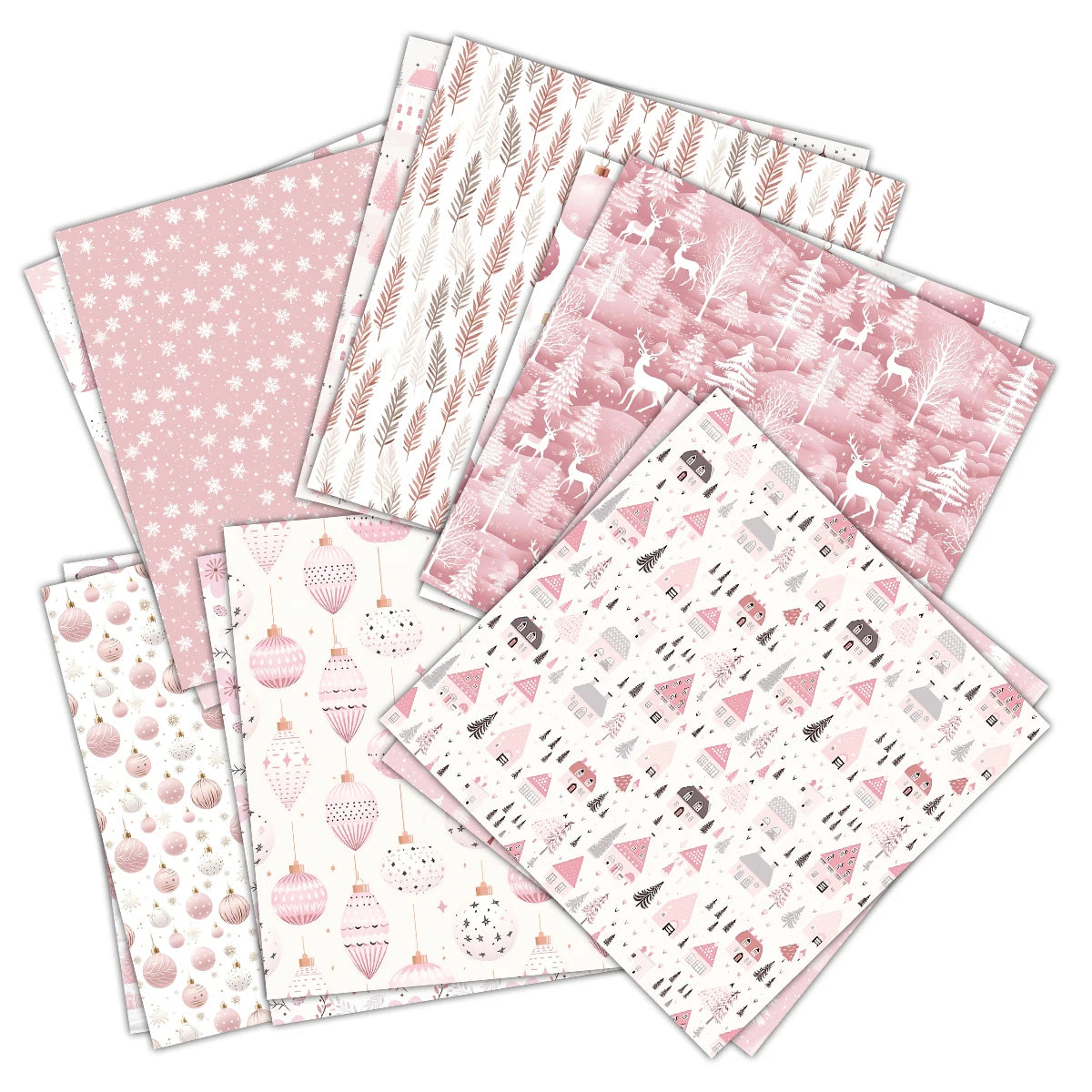 12pc Vintage Pink Christmas Scrapbook Paper