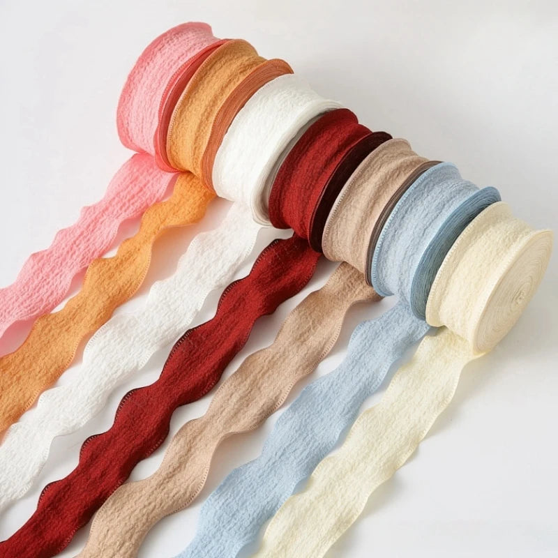 10Yards/Roll Pleated Chiffon Ribbon Wavy Edged