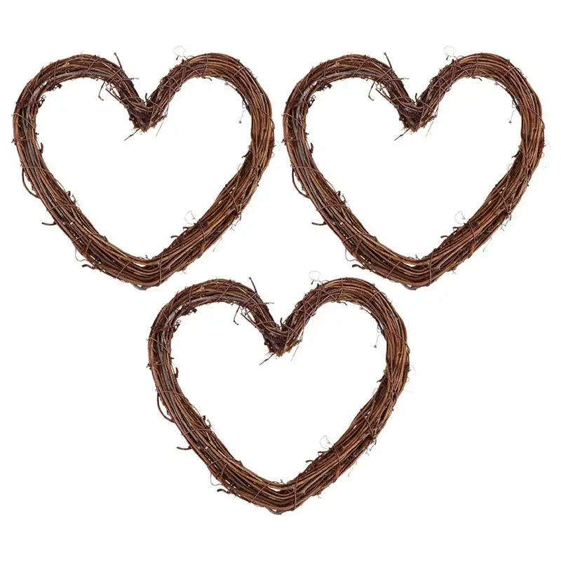 3 Pcs Heart Shaped Wreath Set Rattan