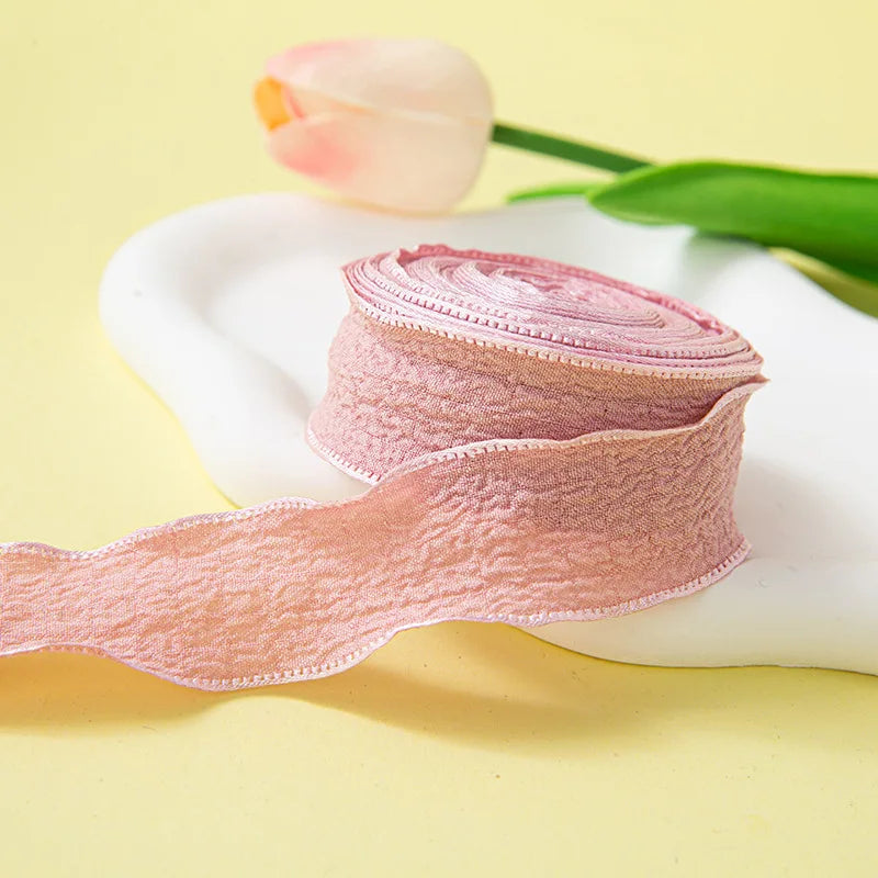 10Yards/Roll Pleated Chiffon Ribbon Wavy Edged