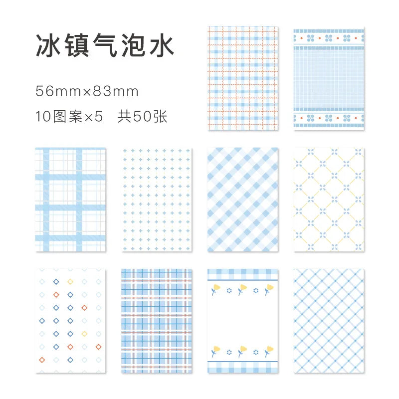 50pcs Kawaii Ins Memo Material Grid Texture Craft Paper