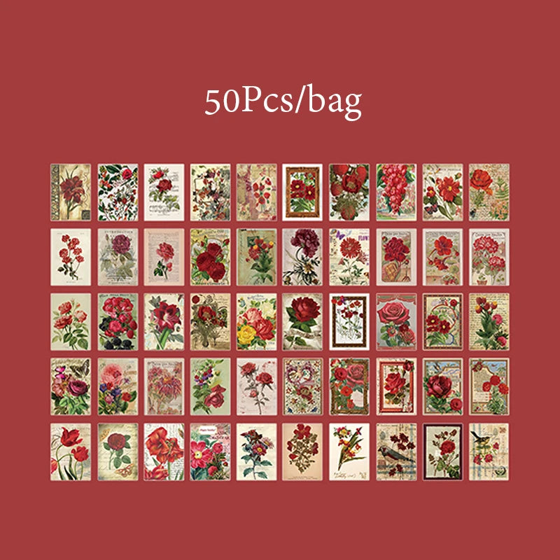 50 Sheets/book, plant and Flower Themed Material Paper